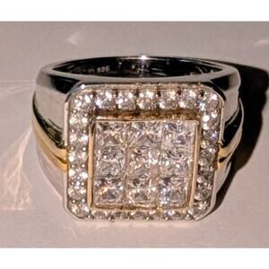 Vtg 925 Sterling Silver Cubic Zirconia SJD Stamped Large Statement Ring Size 9